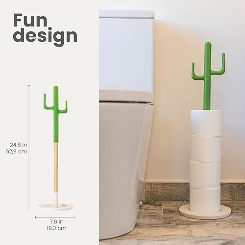Miniatura 2 de Vigar Soporte de papel higiénico de cactus, soporte de rollo de baño de bambú y bioplástico ecológico con mango en forma de cactus