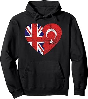 Turkish British Flags Heart | United Kingdom Turkey Roots Pullover Hoodie