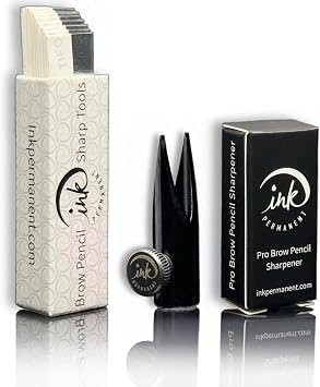 Ink Permanent Eyebrow Mapping Pencil Sharpener, Shaper, 10 Razors, Black