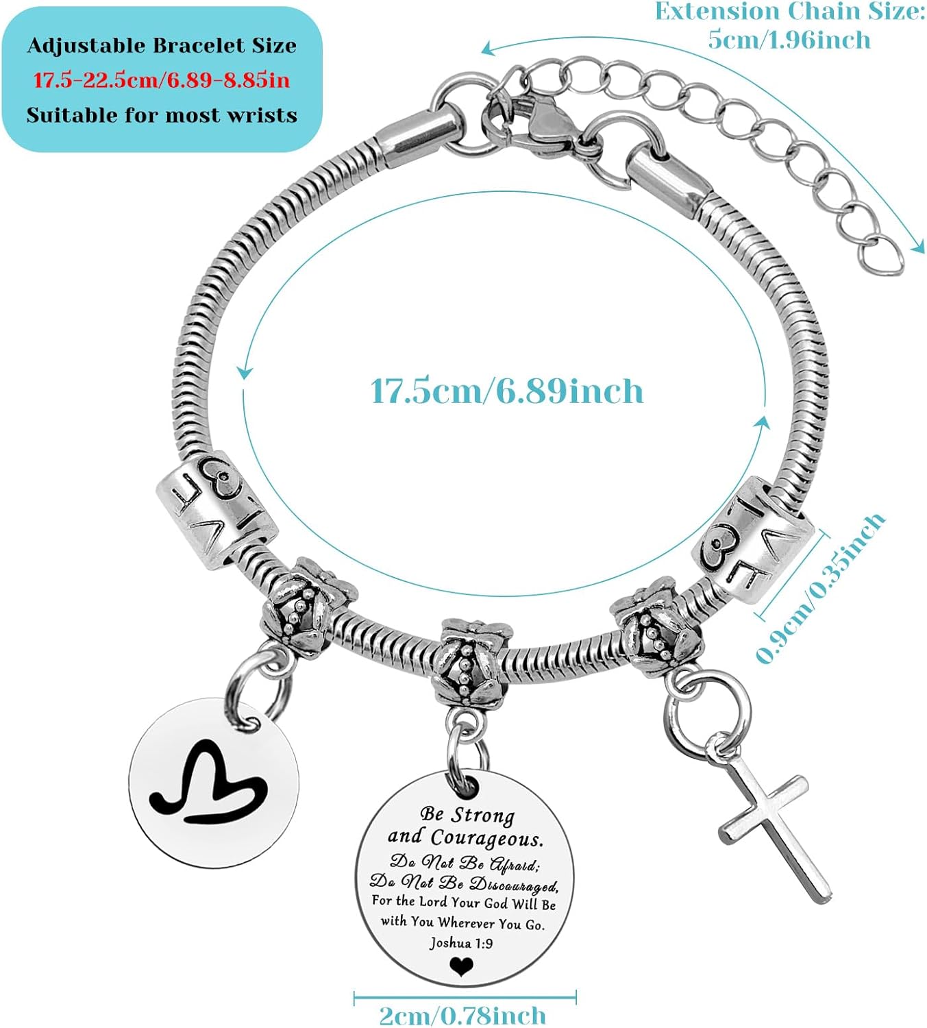 Christian Inspirational Gift for Women Cross Bracelet Bible Verse Gifts Encouragement Gifts for Friends Joshua 1:9 Jewelry Christian Gifts Religious Gifts Scripture Gifts for Birthday Christmas - Image 3