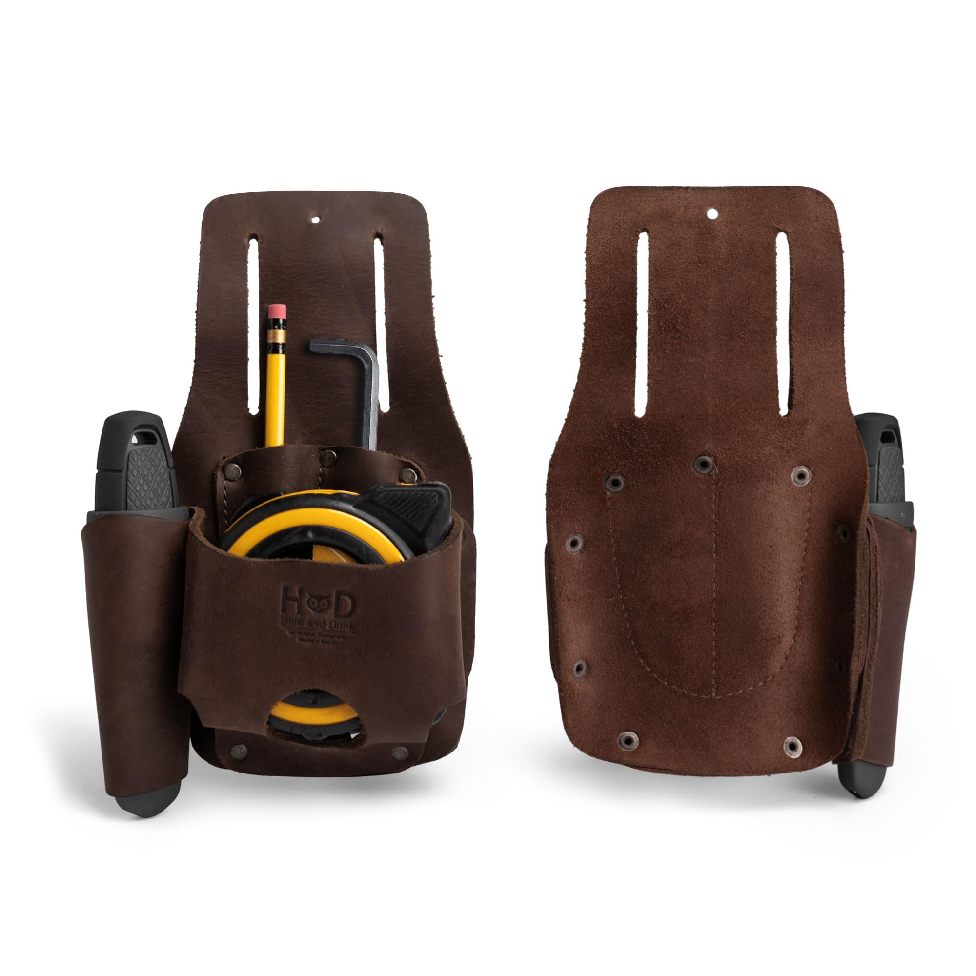 Hide & Drink, Tape & Knife Holder, Marking and Measuring Pouch, Tool Case, Screwdriver Holster, Pocket Belt Pouch, Full Grain Leather, Handmade