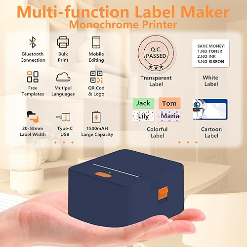Miniatura 2 de Lemketan Máquina para etiquetar, impresora térmica portátil pequeña con Bluetooth, mini impresora inalámbrica para pequeñas empresas, cinta de
