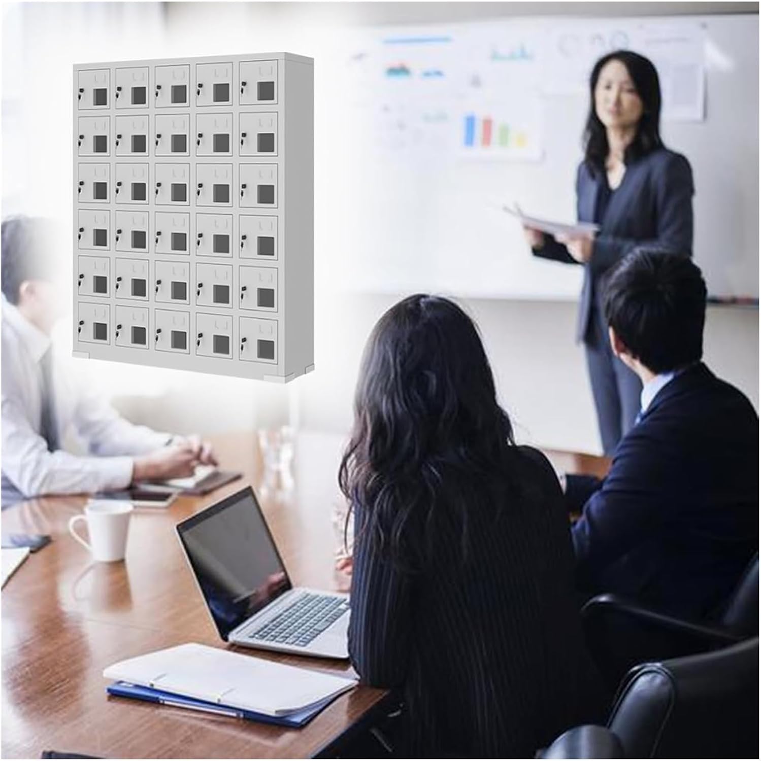 6 Layer Metal Cell Phone Storage Cabinet with Lock, Acrylic Window, Card Slot - Phone Organizer Locker Box for 6-30 Phones (80x22.5x105cm/31.5x8.9x41.3 in)