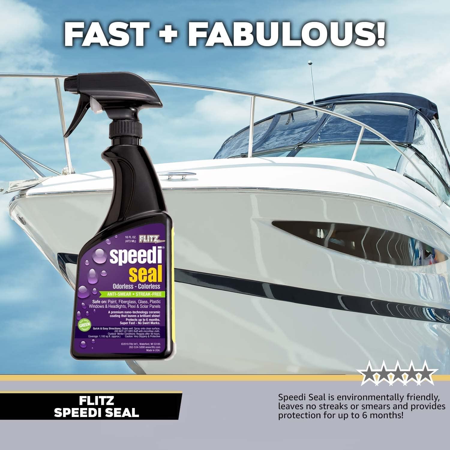 Flitz Speedi Seal - 16oz Bottle of USA-Made Ceramic Coating for Cars to Polish & Protect for Up to 6 Months - Works on Paint, Fiberglass, & More - Streak-Free Ceramic Spray Sealant (12 Pack)