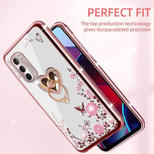 Miniatura 7 de Funda para Moto G Stylus 2022 para mujer, funda protectora de TPU transparente con soporte y correa para Motorola G Stylus 2022 (oro rosa)