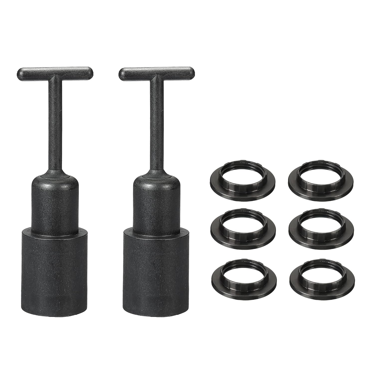 MECCANIXITY E14 Socket Ring Removal Tool T Type with Lamp Shade Socket Rings for Medium Base, Light Replacing Accessories, Black Pack of 8