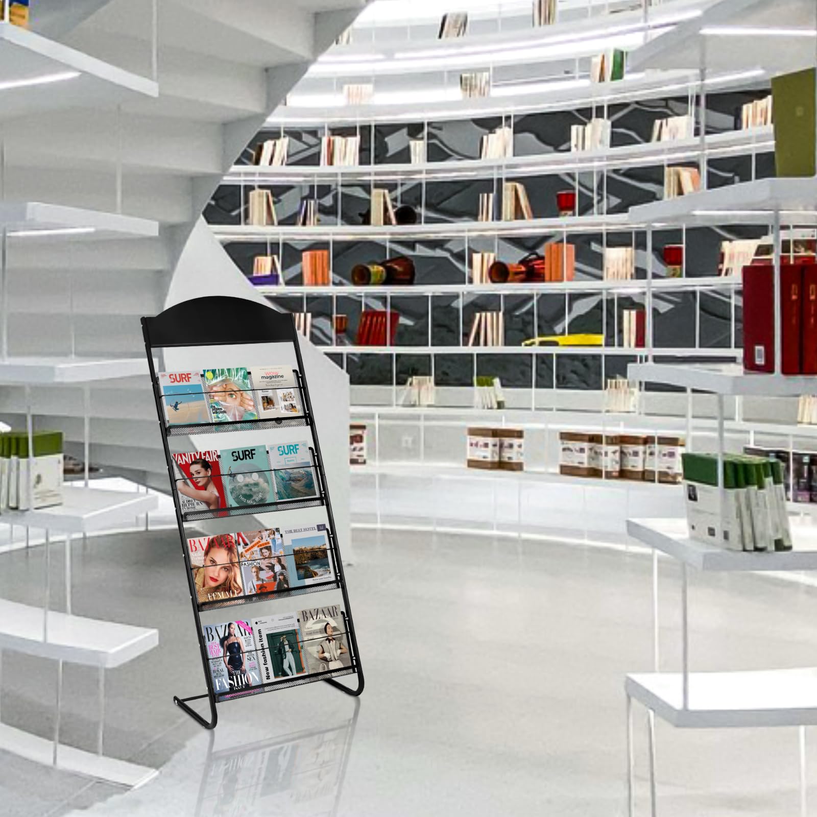SUNDOY Extra groß Zeitschriftenständer, bodenstehender Literaturständer mit 4 Taschen Prospektständer Für Büros und Messen (38Tx63Bx157H-cm-ohne Räder)