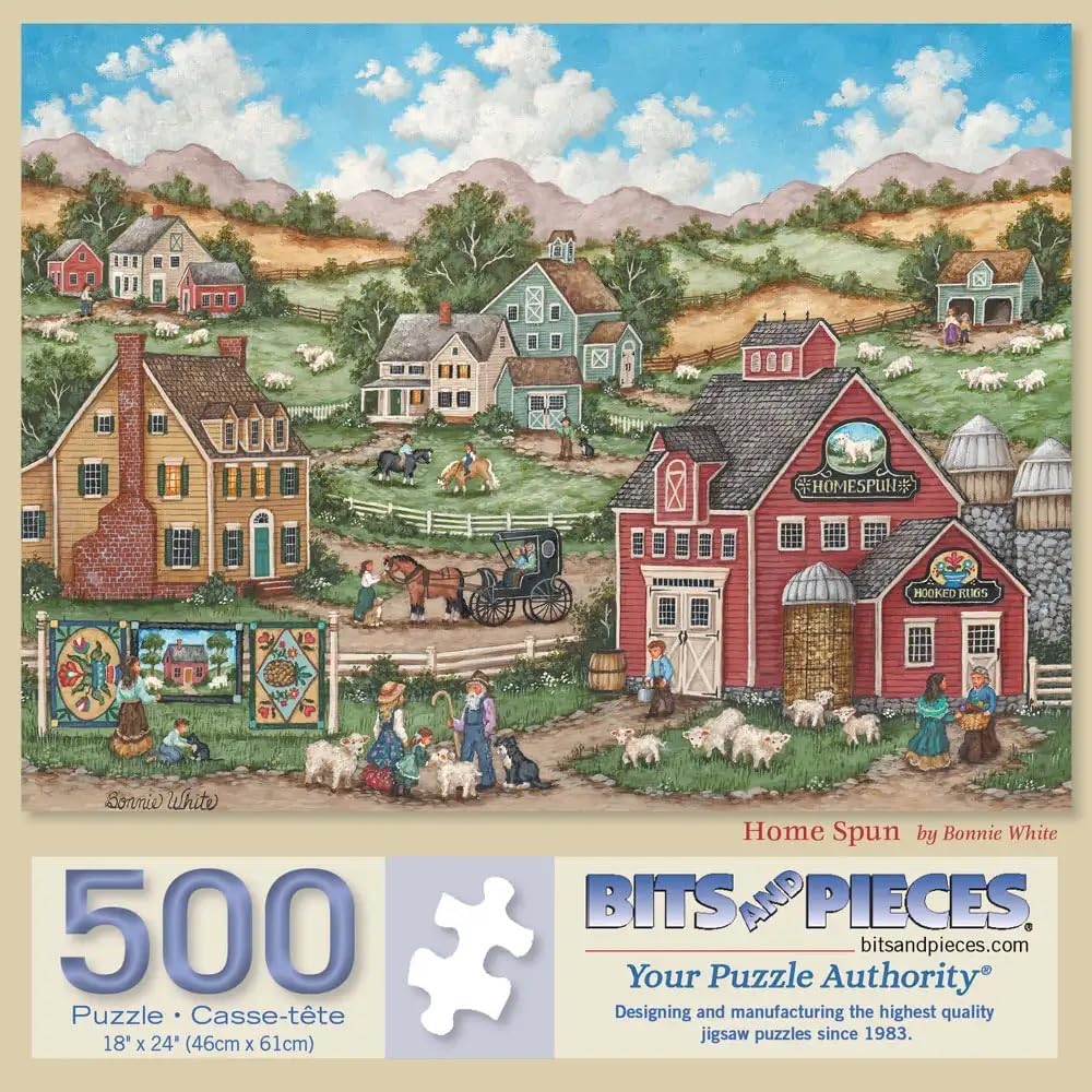 Bits and Pieces – Value Set of 3 Jigsaw Puzzles for Adults 500 Pieces – Rustic Farm Seasons Collection Featuring Summer, Winter, and Fall Countryside Artwork