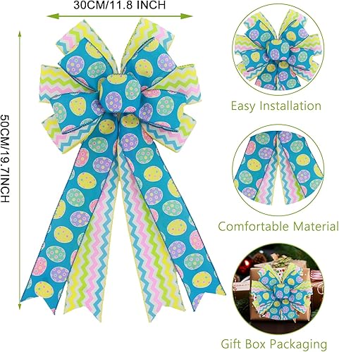 Miniatura 2 de Hiagkmet Arcos grandes de Pascua, lazos de corona, 11 x 19.7 pulgadas, huevos de Pascua de primavera, lazos con alambre para decoración de arco de