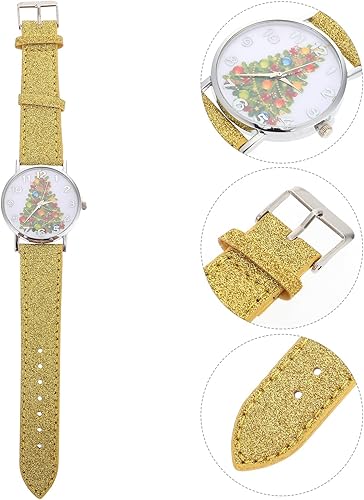 Vista 2 de ULTECHNOVO Reloj de Navidad para mujer, con estilo, reloj de cuero para mujer, diseño de árbol de Navidad, correa de cuero clásica, relojes