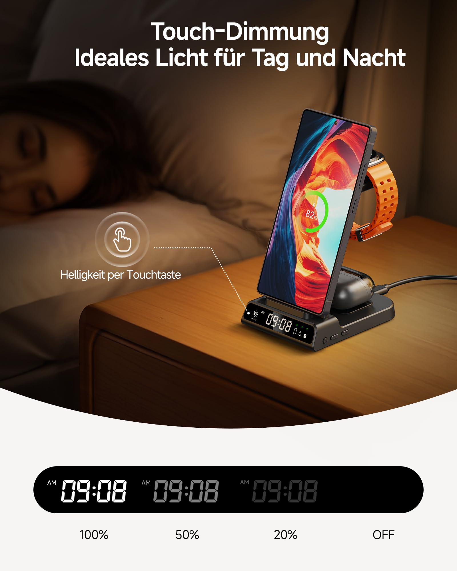 Induktive Ladestation für Samsung S26 Ultra, 3 in 1 Wireless Charger für Galaxy S26+/S25/S24/S23/Z Fold 6/Z Flip 7, Kabelloses Ladegerät für Galaxy Watch 8/Ultra/7/6, Galaxy Buds 3/Pro, Ohne Adapter