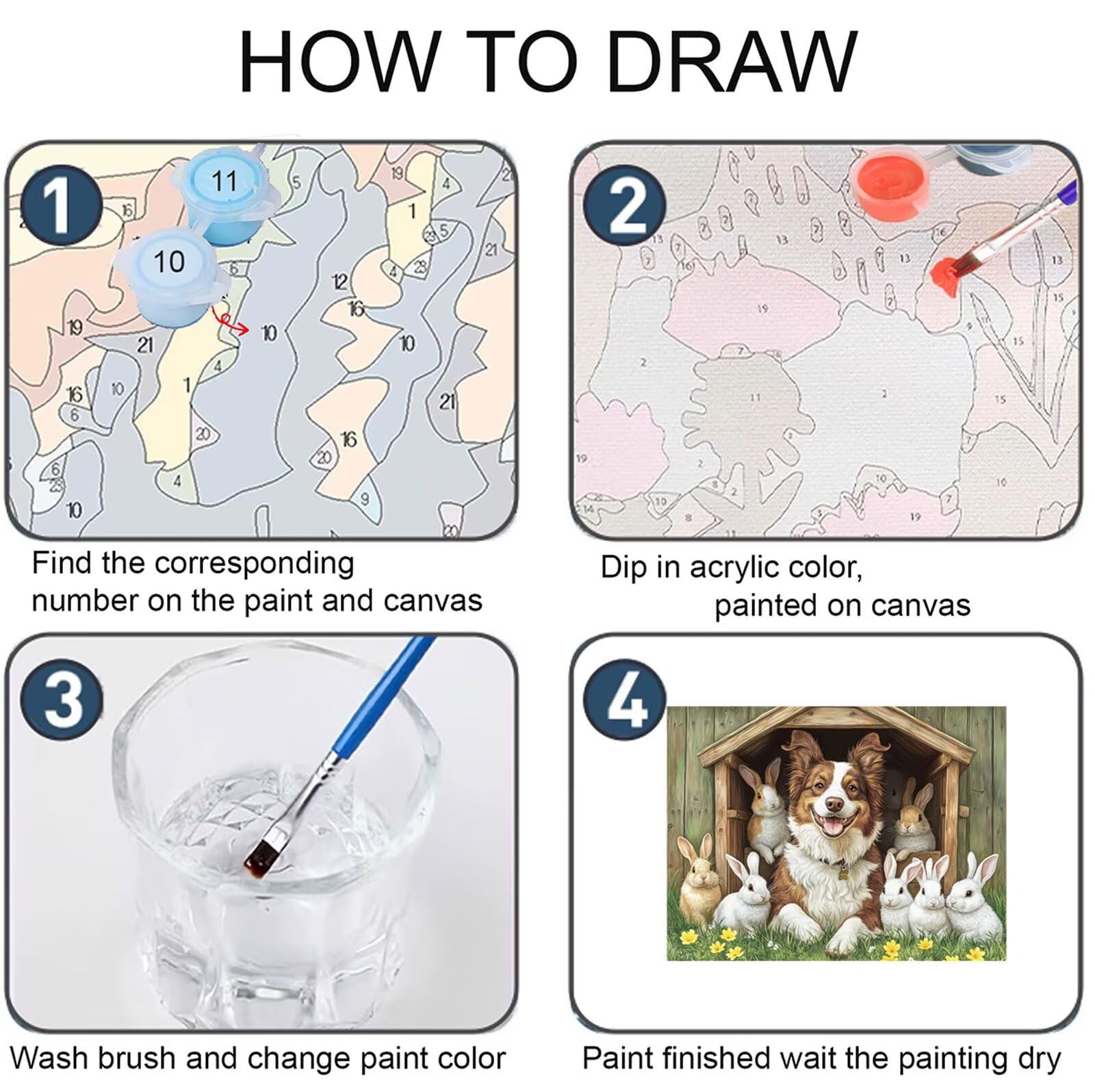 Dipingere con i Numeri Adulti Cane Dipingere con i Numeri Coniglio Paint by Numbers Hobby Creativi Adulti Fai Da Te Tela di Pittura a Olio Kit, Decorazioni Donna Regalo 60x80cm Senza Cornice Y3-247