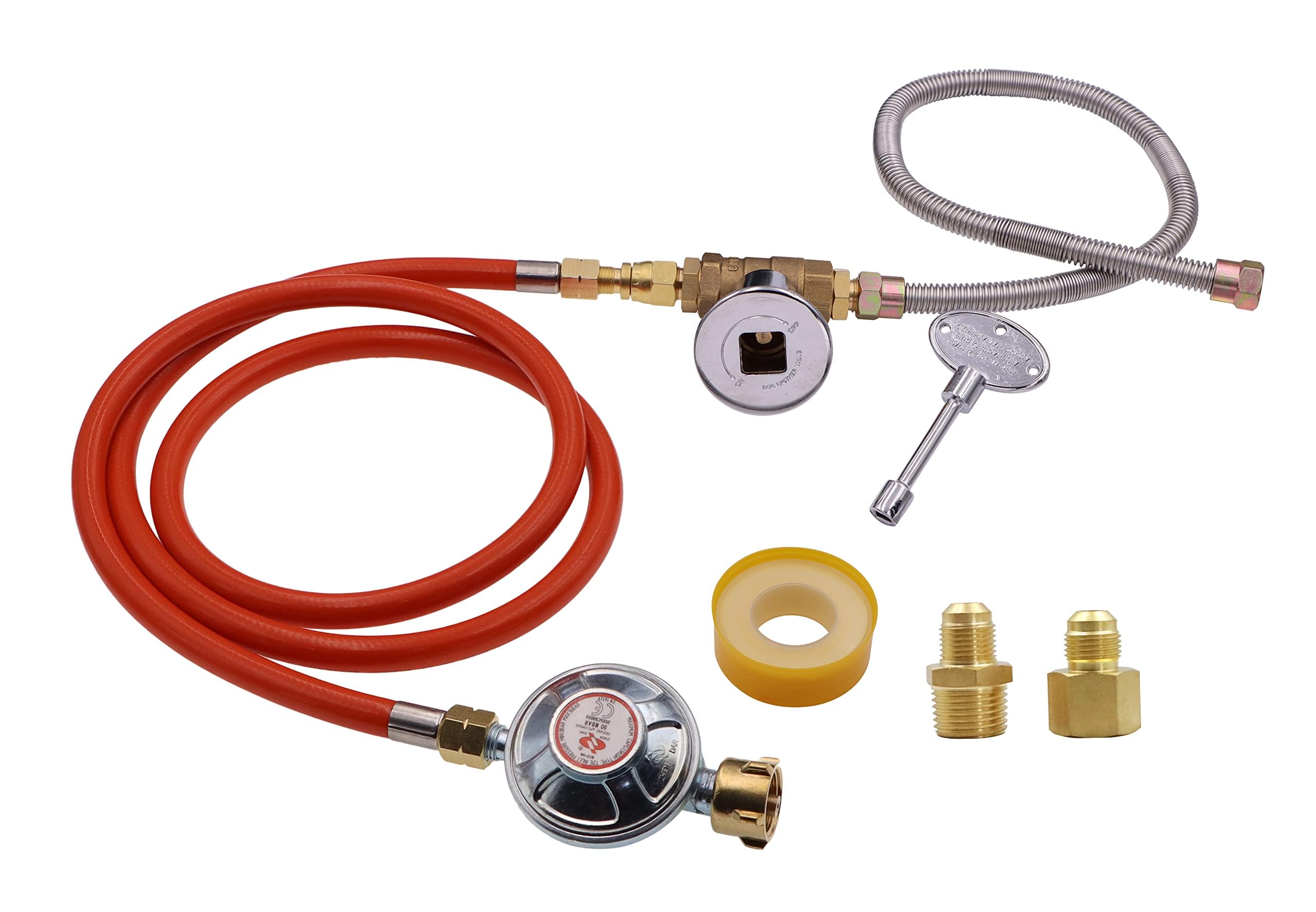 METER STAR Kit di sistema di controllo della valvola della stufa a propano per esterni, set di parti di ricambio con valvola di regolazione della pressione del gas, rubinetto di controllo del flusso e