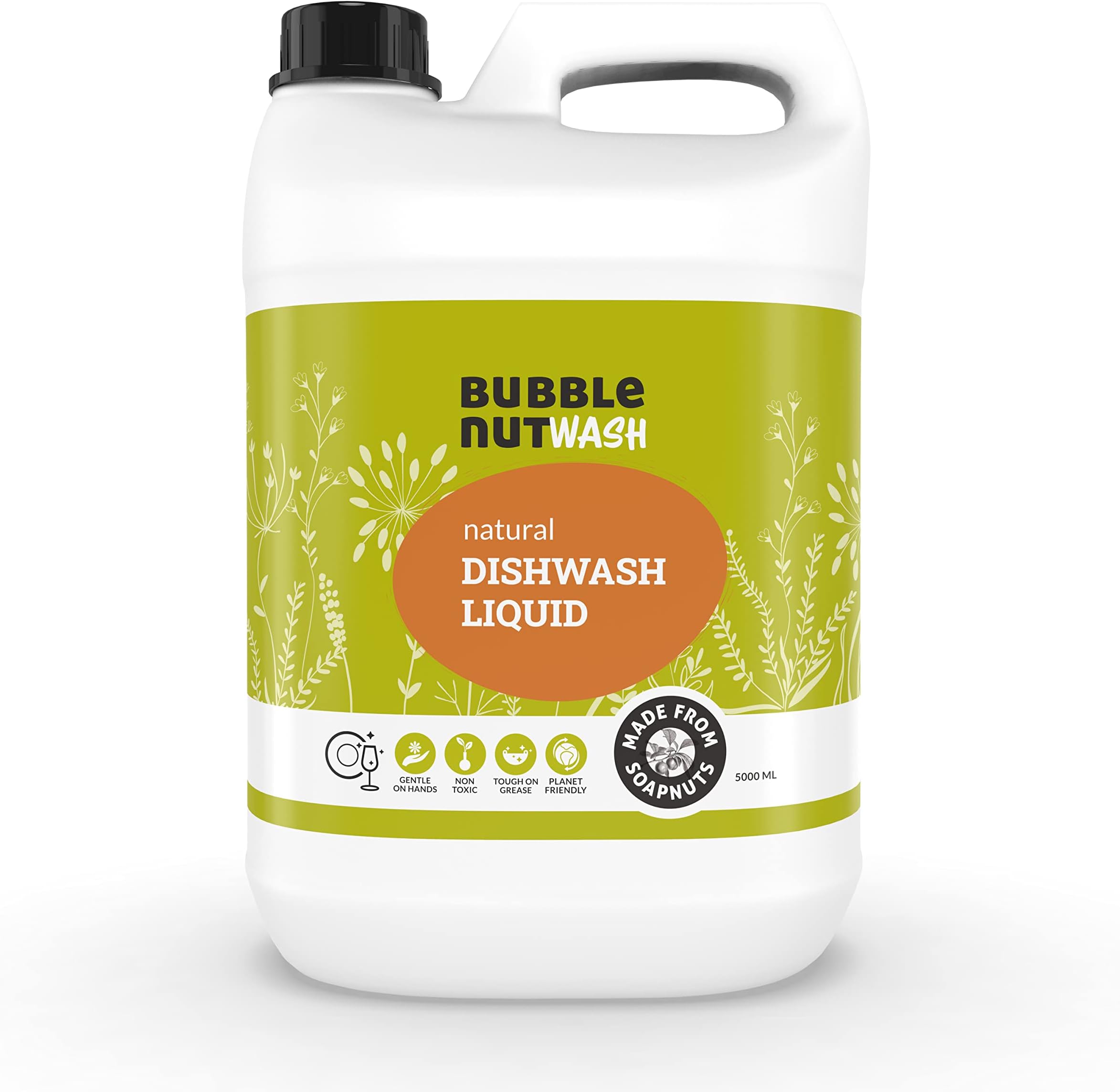 BubbleNut Wash Natural And Organic Dishwash Liquid - Herbal, Soap nuts based, Ecofriendly, Baby safe, Dishwashing liquid 5 Lits