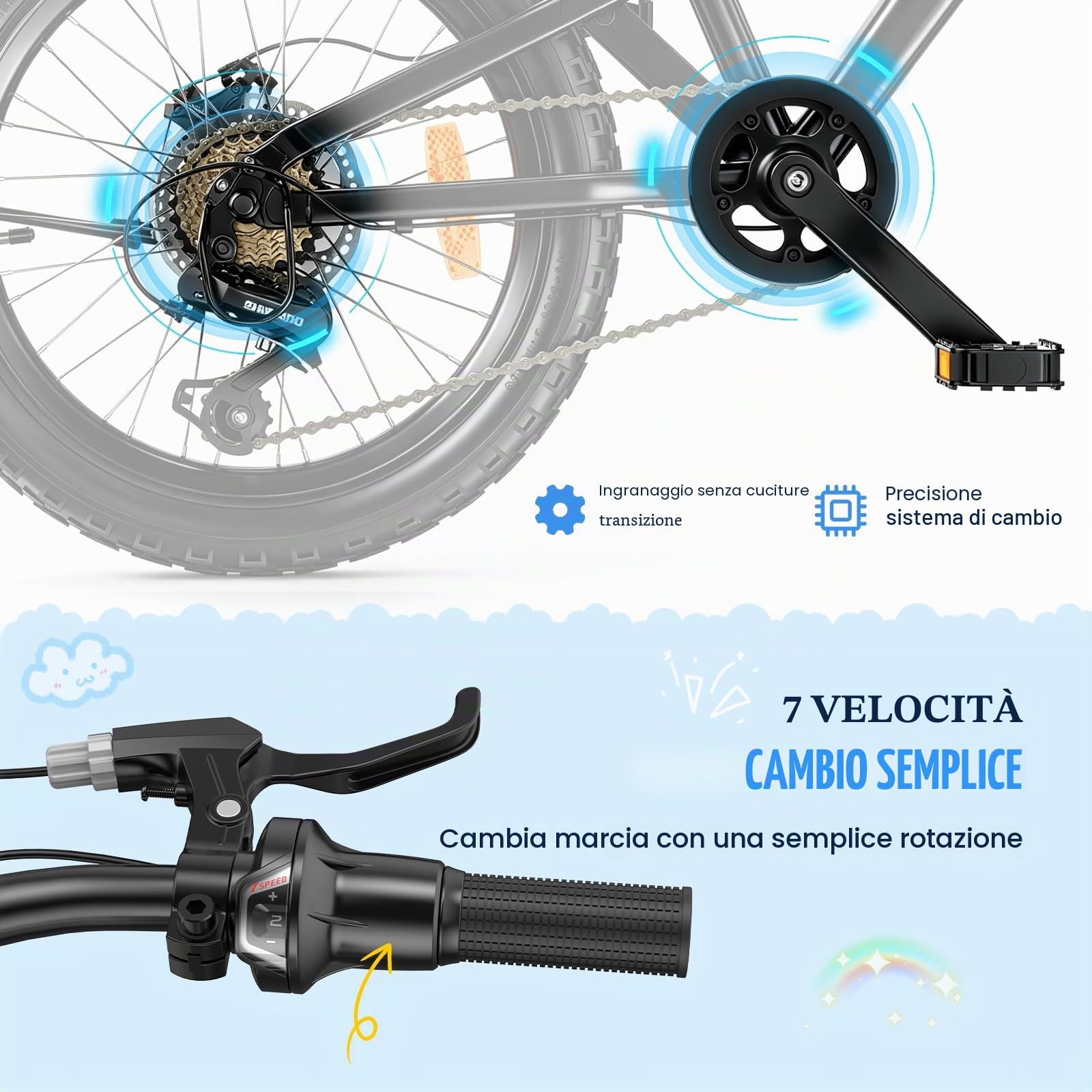 EVERCROSS EM5 Bici Bambino 20 Pollici, Mountain Bike Bambini 7 Velocità, MTB Junior con Freni a Disco e Forcella Ammortizzata, Telaio Leggero 15 kg, Sella Regolabile (120-160 cm, Max 80 kg)