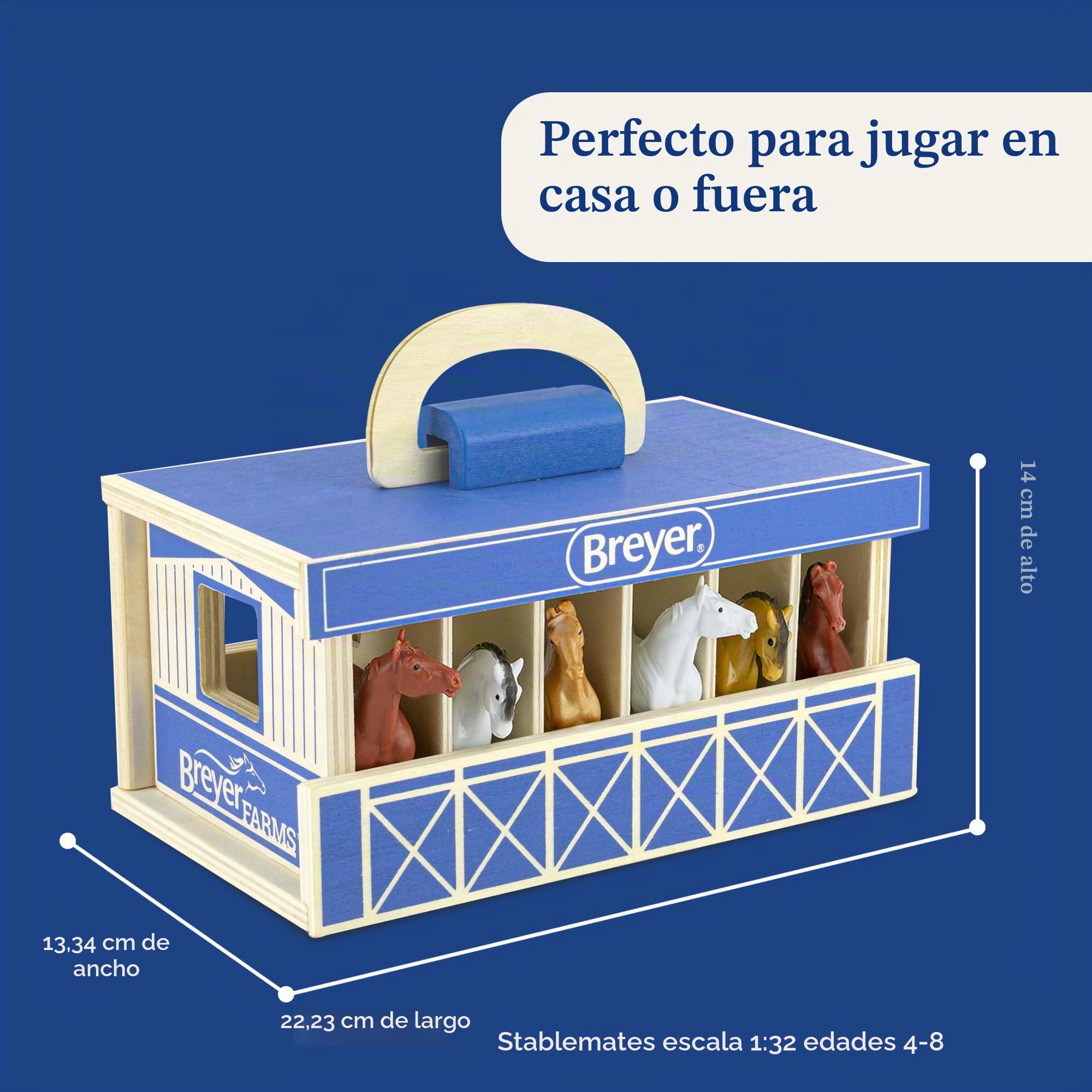 Breyer Granjas de Caballos, Juego de establo de Madera con 6 Caballos | Juego de 6 Piezas | 6 Caballos estables incluidos | 6" de Alto x 9" de Largo x 2,5" de Profundidad | Escala 1:32 | (Madera)