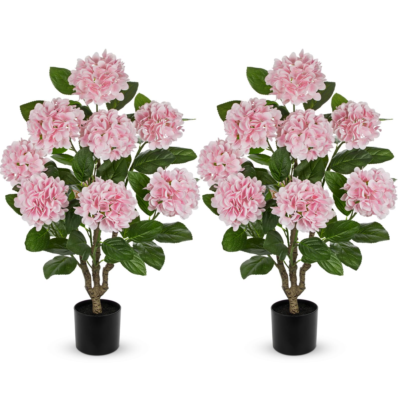 Photo 1 of Hollyone 3FT Artificial Hydrangea Tree, 2 Pack Pink Silk Flowers