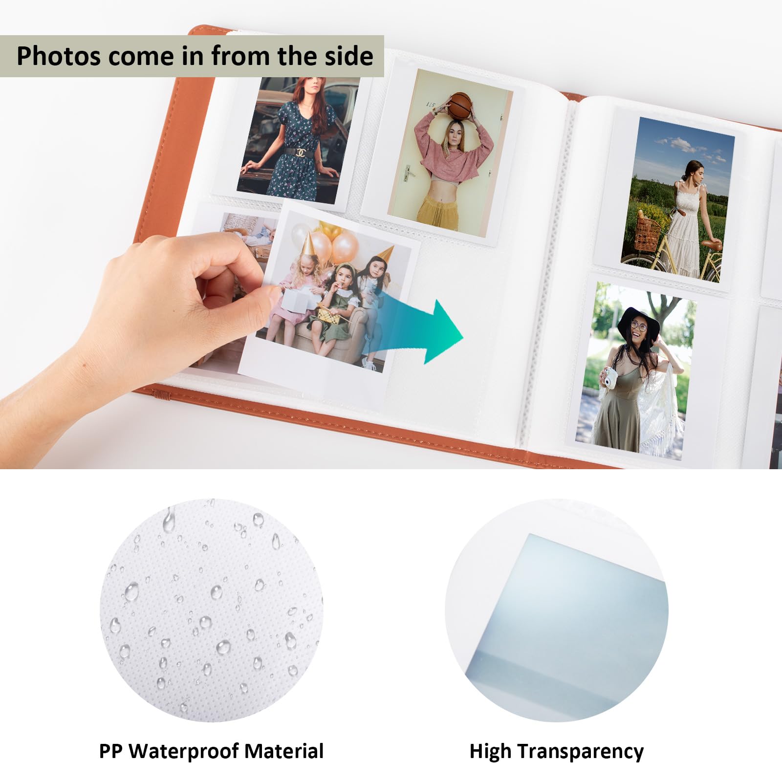 MUZIRI KINOKOO 288 Pockets Photo Album for Instax WIDE 400/WIDE EVO/Link WIDE Instant Camera,PU Leather Album for Polaroid/WIDE 300/WIDE 210,4.25 * 3.4 Inch Film Collection Souvenir Photo Album-Brown - Image 3