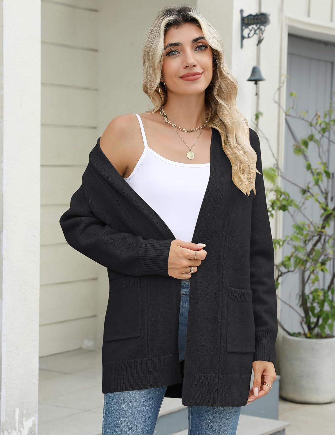 Micoson Women's Long Sleeve Open Front Knit Cardigan Sweaters 2025 Casual Loose Jacket Coat with Pockets - Image 2