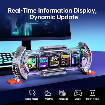 Divoom Times Gate - Cyberpunk Gaming Setup Digital Alarm Clock, Smart APP, WiFi Connect, RGB LED Display, Personalized Financial & Bitcoin Dashboard, Pixel Art for Gaming Room & Office Decor, Silver