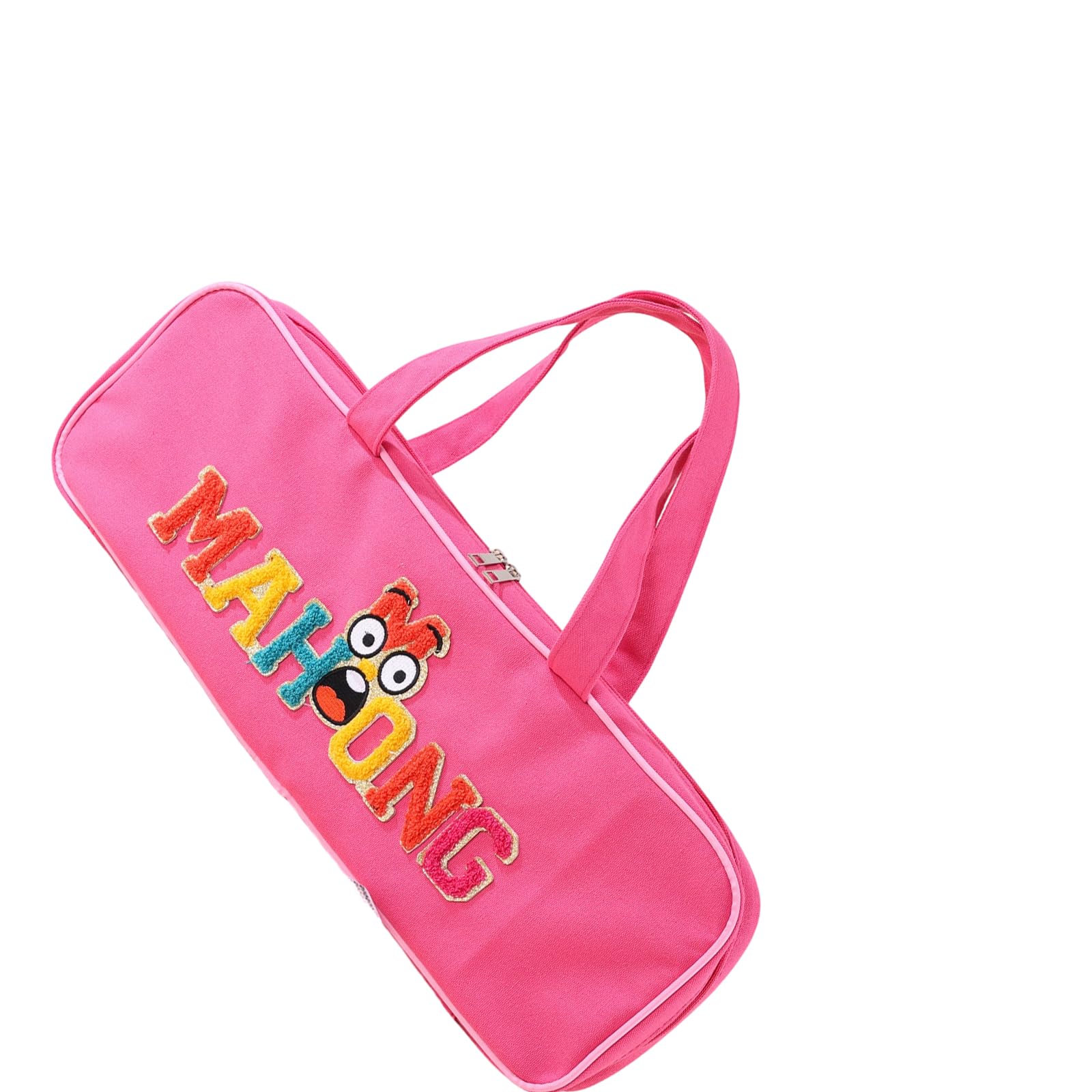 Piceioep Large Capacity Canvas Mahjong Storage Bag Featuring Playful Cartoon Print Great for Travel and Home Use Washable Fabric Container