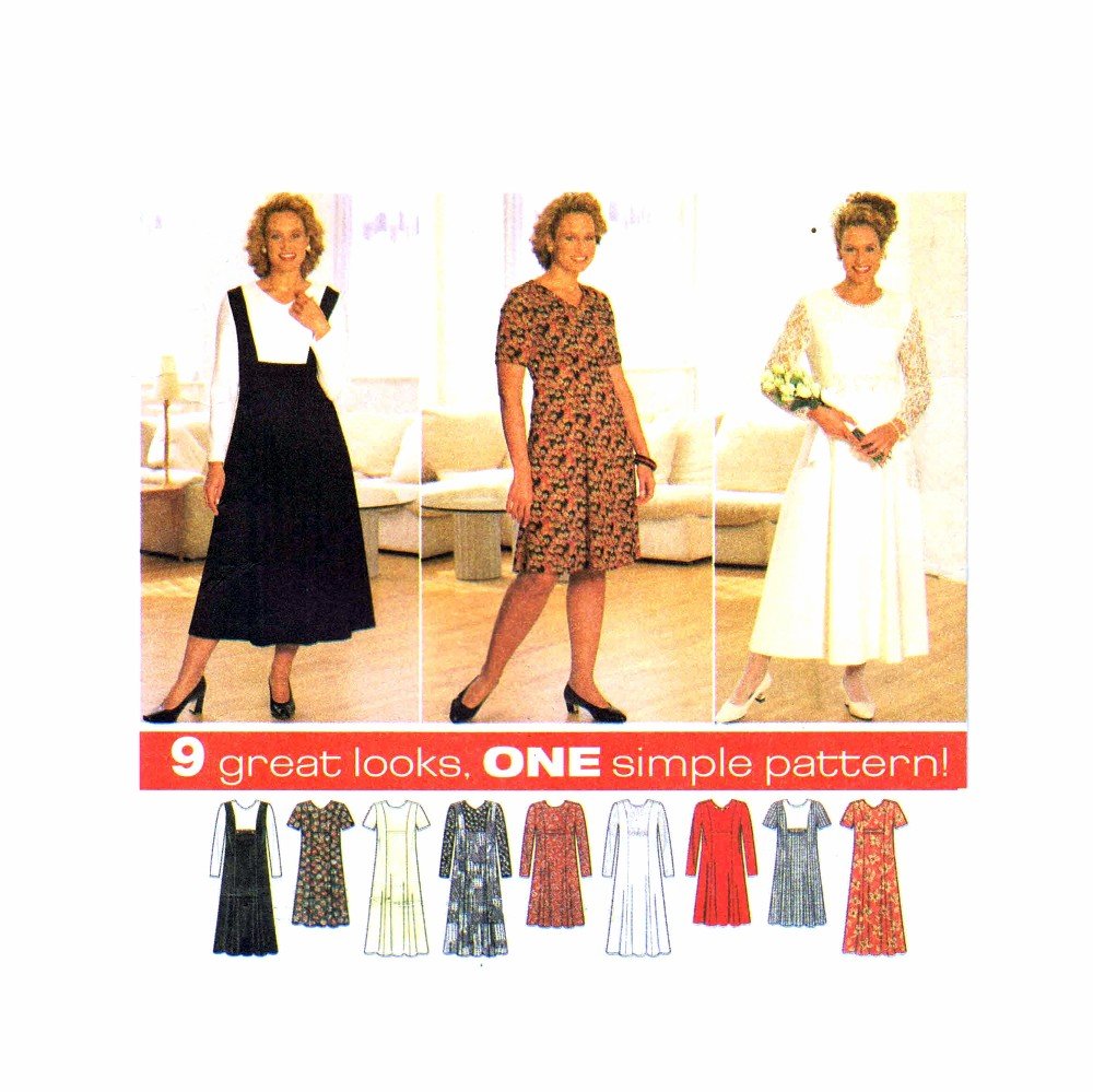 Patron de couture Simplicity 7733 robe évasée et ajustée années 1990 taille 46 à 52