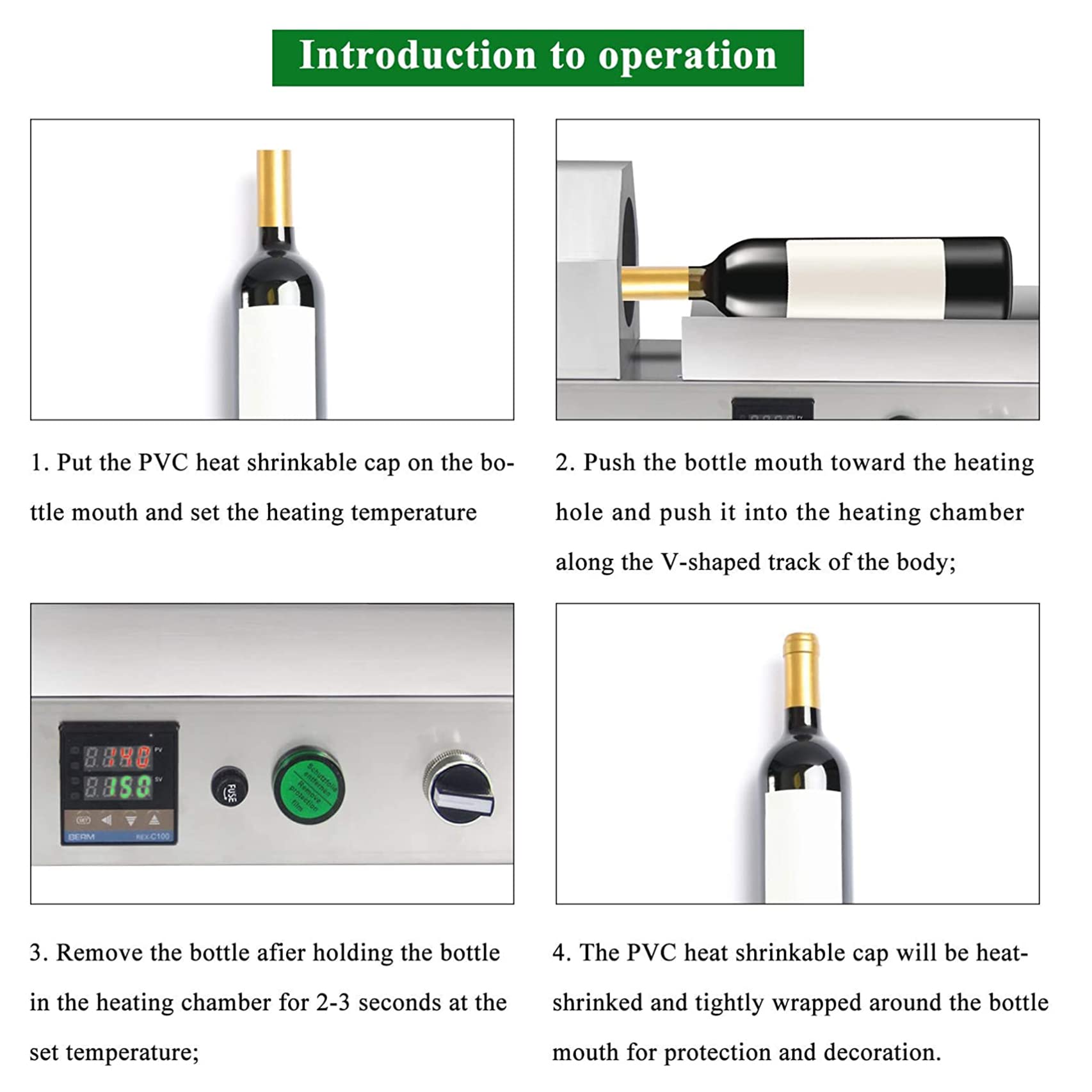 Macchina termoretraibile elettrica, display digitale termostatico, per capsule in PVC fino a 70 mm di diametro, ideale per l'imballaggio di bottiglie di vino