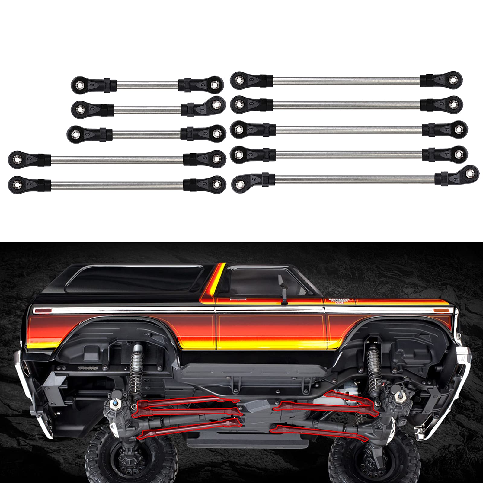 INJORA RC Linkage 10pcs Link Rod with Plastic Rod End for 1/10 RC Crawler 313mm Wheelbase TRX4