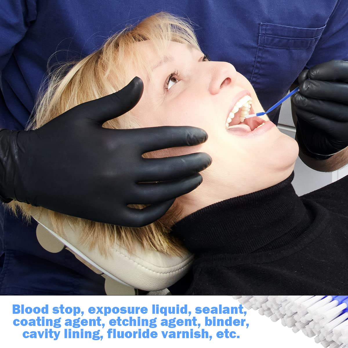 100 cepillos interdentales, microaplicadores desechables – Aplicador de microhisopos flexibles, herramienta de limpieza dental oral (azul)