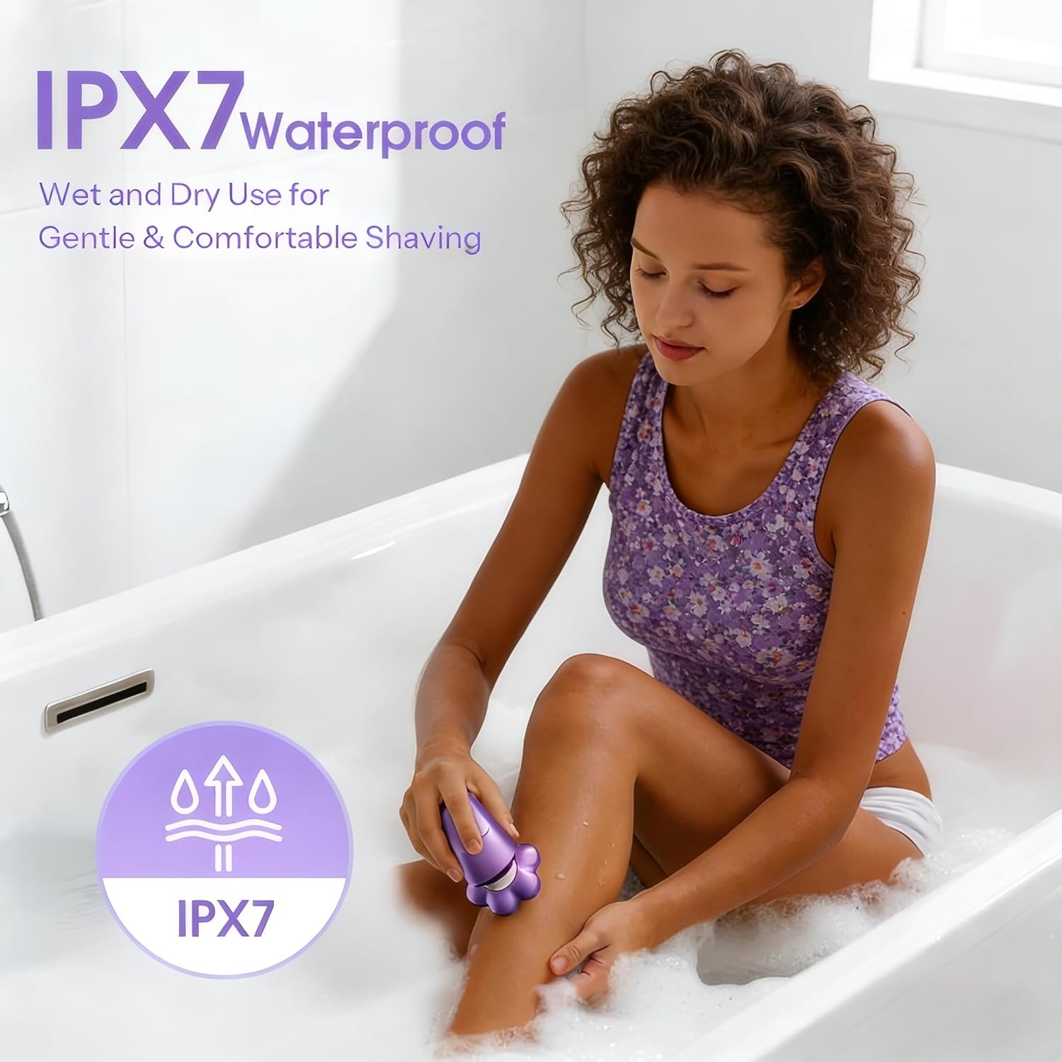 Electric Razors for Women Legs : 5-in-1 Rechargeable Body Shaver, 7D Wet & Dry Bikini Trimmer for for Underarms, Face, Legs, Lips (Light Purple)