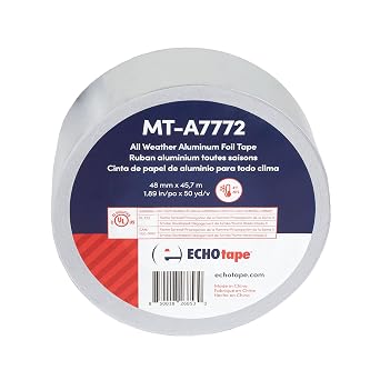 ECHOtape MT-A7772 Aluminum Foil Tape | All Weather | Indoor-Outdoor | Vapor Sealing | FSK Seaming | Silver | 1.89 in x 50 yds