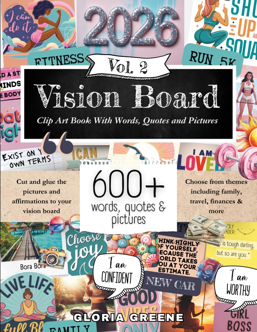 Vision Board Clip Art Book With Words, Quotes & Pictures