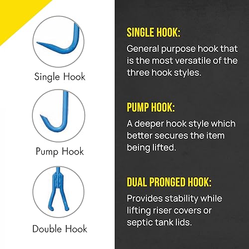 Miniatura 4 de T&T Tools Gancho práctico y resistente, portátil de 36 pulgadas con extremo de gancho redondo de bomba de 38 pulgadas, herramienta de elevación y