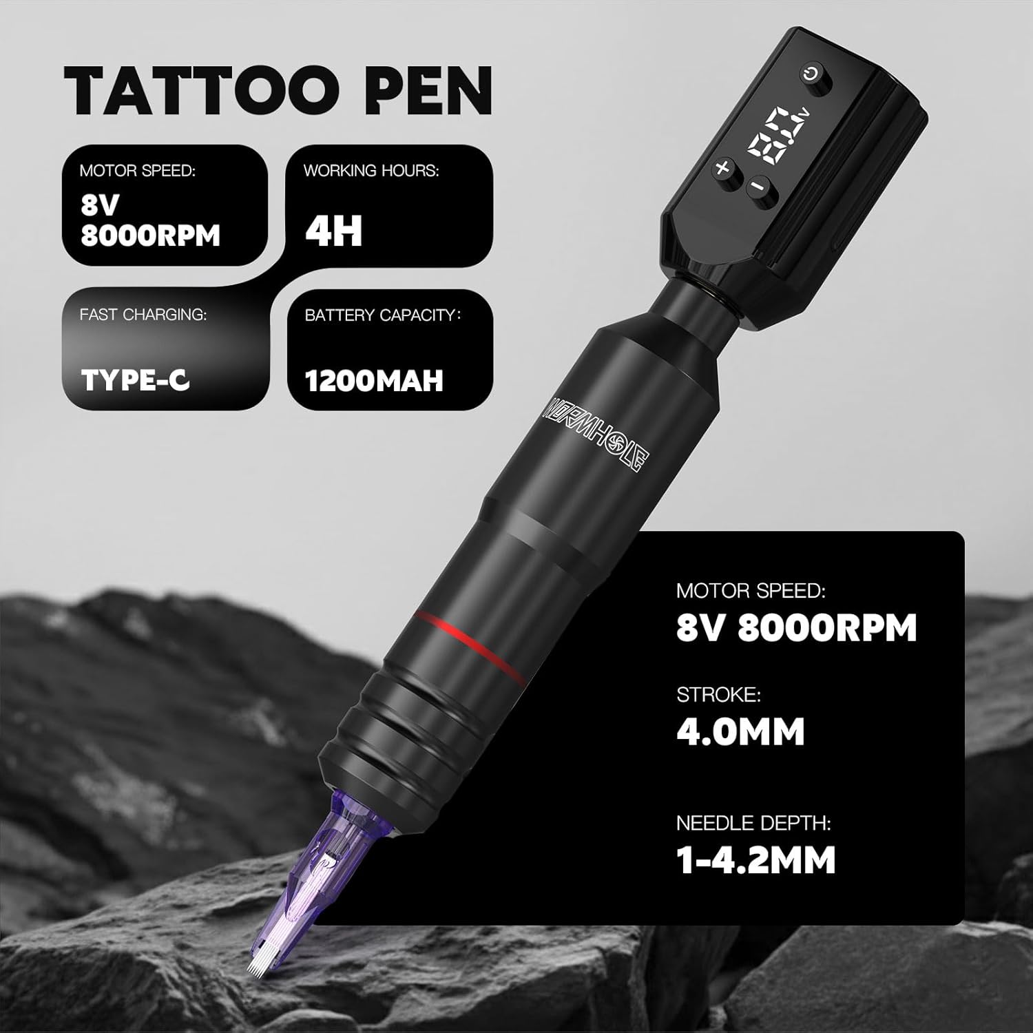 Wormhole Wireless Tattoo Gun Kit – Professional Rotary Tattoo Machine with Dual 1200mAh Batteries, Ergonomic Design, Tattoo Inks, Practice Skin, Needles & Complete Accessories for Beginners