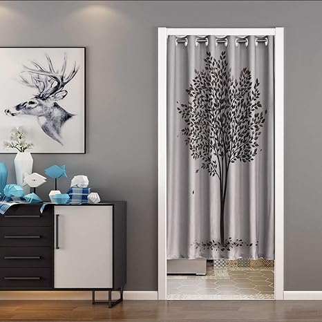 Amazon 間仕切りカーテン 命の木 落ち葉のある秋の季節イラストの植物季節のアートプリント ブラウンホワイト 遮熱断熱 かわいい のれん ロング カーテン 断熱 目隠し グレー 遮光 オーダー可能 幅150 丈0 のれん オンライン通販