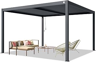 PRIMEYARD Pergola 4x4 m Aluminium-Pfosten mit Lamellendach aus Stahl anthrazitfarbene Terrassenüberdachung