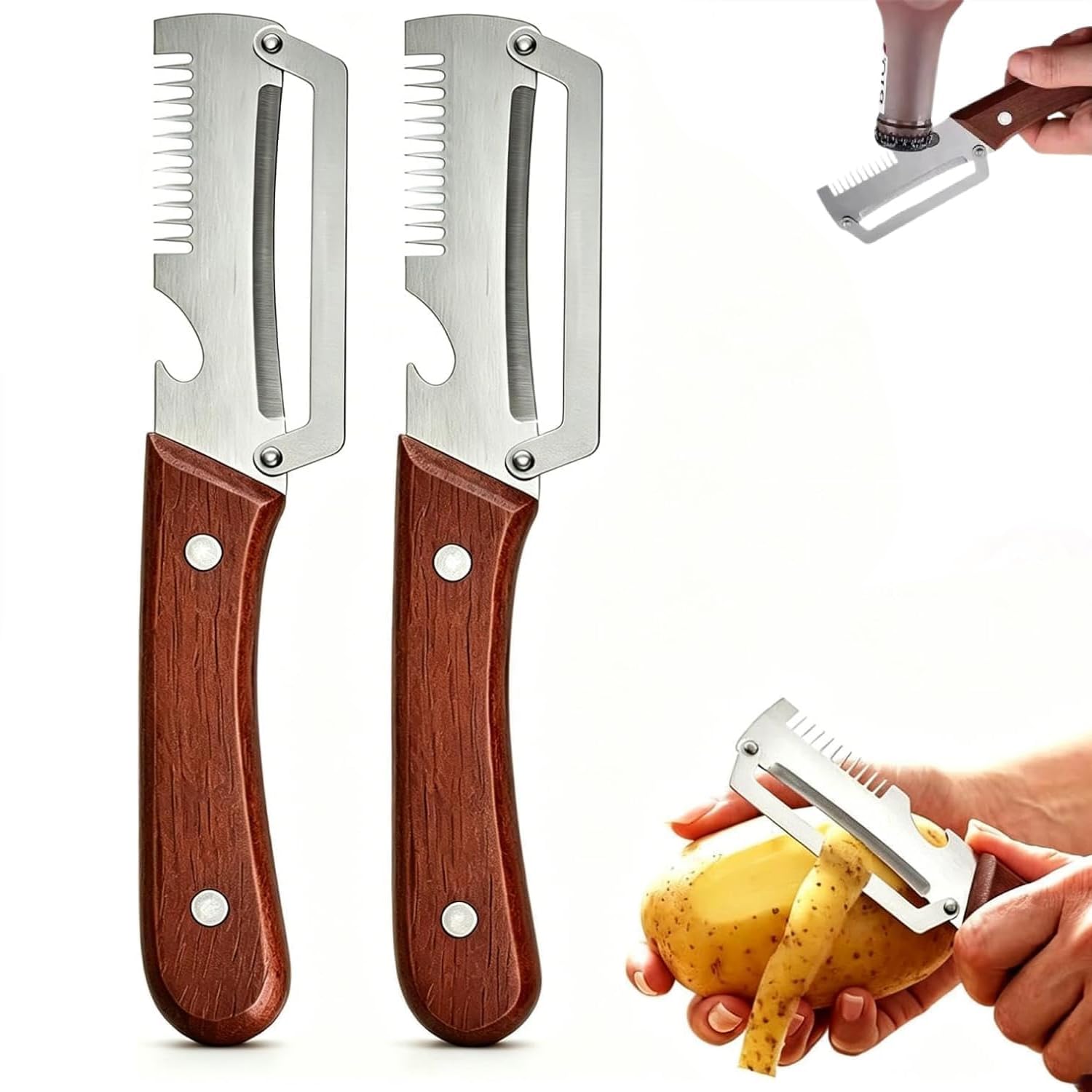 2 Pcs Multifunctional Peeler, Upgrade Set - Peeler, Bottle Opener, Grater
