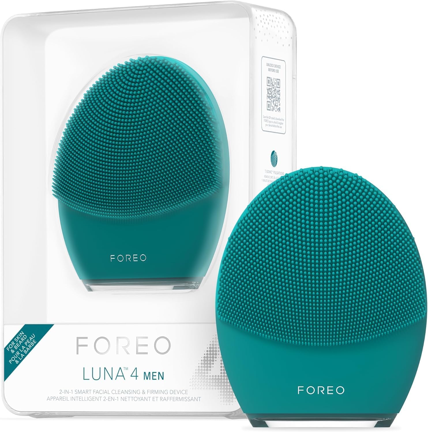 FOREO LUNA 4 MEN Face Cleansing Brush for Skin & Beard - Firming Massager - Anti Aging Face Care - Enhances Absorption - App-connected - USB-rechargeable - Waterproof
