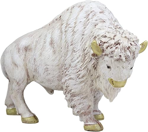 Ebros Gift Figura decorativa de resina de búfalo de bisonte blanco sagrado nativo americano, 8.75 pulgadas de largo, símbolo de abundancia y