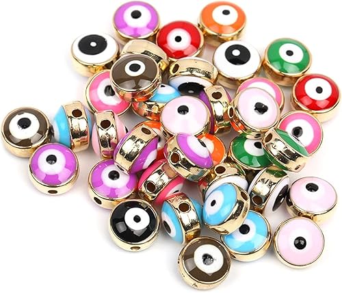 Miniatura 8 de HERZWILD 300 cuentas planas redondas contra el mal de ojo, cuentas acrílicas de ojo de la suerte, cuentas mixtas de mal de ojo, espaciador turco,
