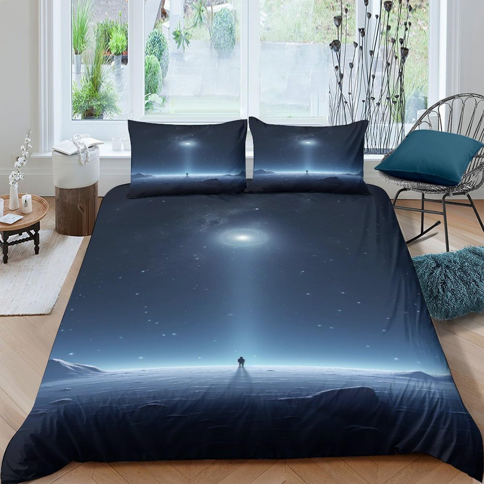 Parure de lit 200x200 anti-plis imprimé espace pour literie sans repassage