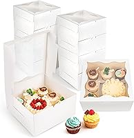NPLUX 4-Pack Bento Cake & Cupcake Boxes with Clear Window - Fits 5 Cupcakes + 1 Mini Cake, Bakery Quality Packaging