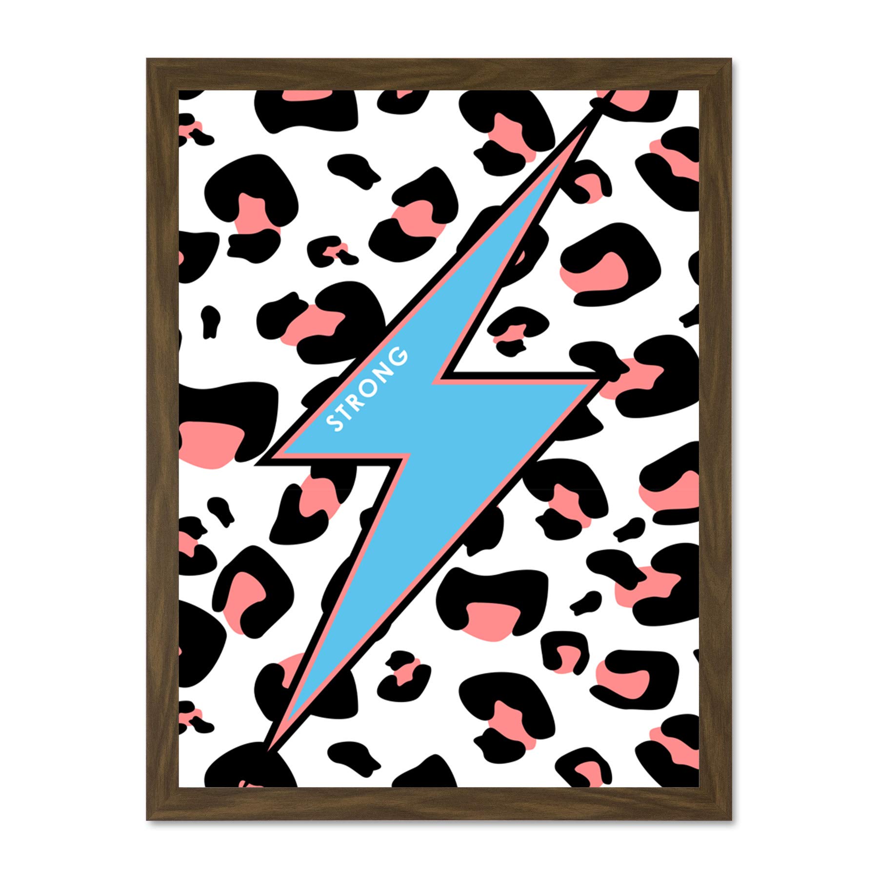 Wee Blue Coo Leopard Coral And Blue Strong Reverse Large Brown Framed Art Print Wall Poster 18x24 inch