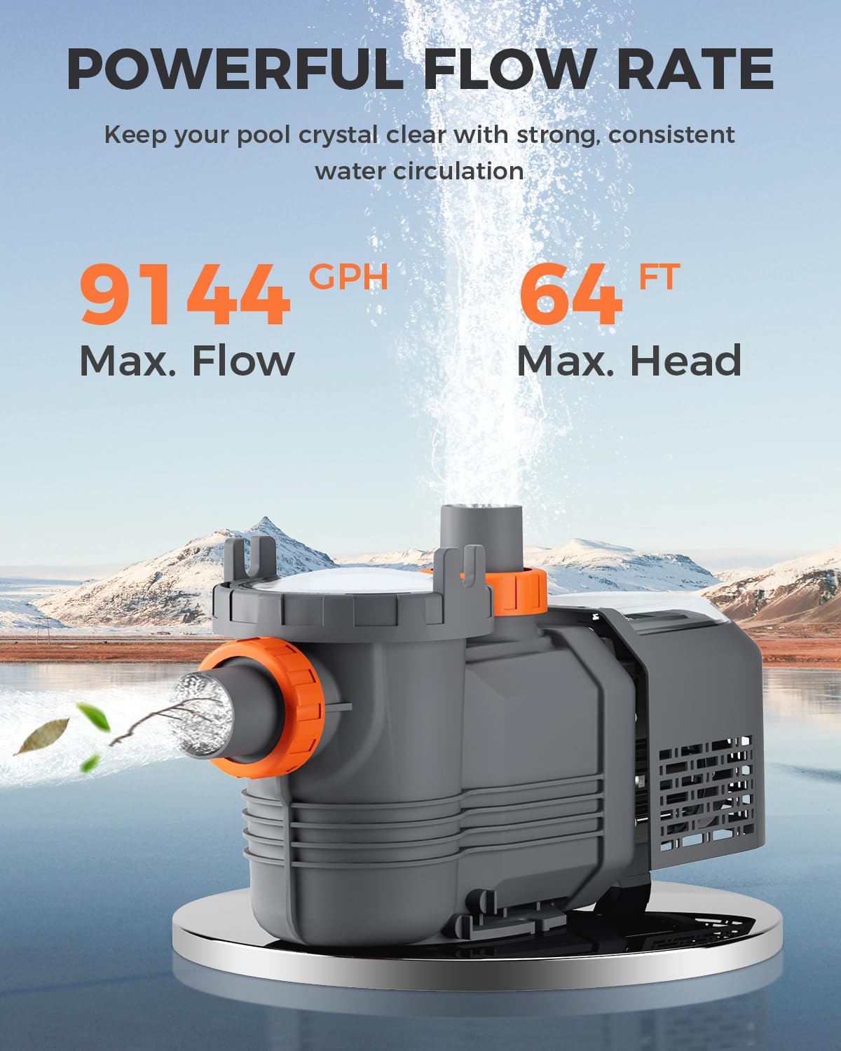 Variable Speed Pool Pump,1.8HP, 220V-240V, Inground Pool Pump, High Flow 9114 GPH Energy-Efficient Self Priming Above Ground Swimming Pool Pumps with Filter Basket