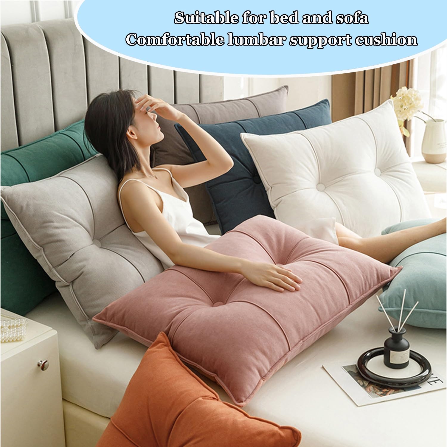 Cuscino da Lettura per Letto E Divano 60/70/90/100cm Cuscino Testata letto Grande Lettura Divano Cuscino Imbottito Supporto lombare Cuscini Rimovibile Schienale Cuscino da Parete(A3,60x55cm/26.6x21.6(