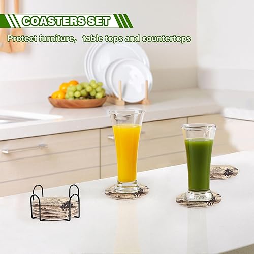 Miniatura 7 de Western Cowboy - 6 posavasos absorbentes para protección de mesa, hechos a mano, redondos, tejidos, con soporte y resistente al calor al agua,