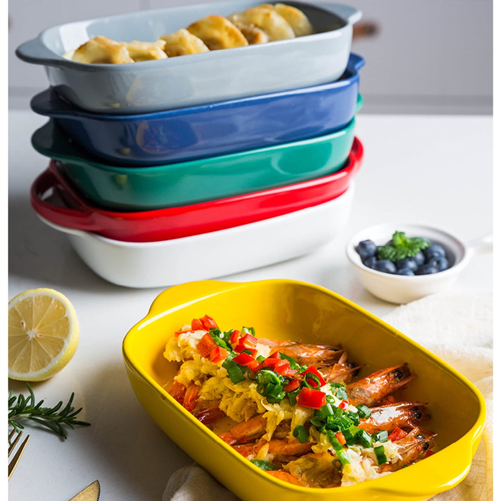Fuente para Hornear Plato de Hornear de cerámica, panadería Rectangular Grande de 450 ml, tajos para cocinar, Cocina, Cena de Pastel, Banquete y Uso Diario Bandejas Horno (Color : Yellow)