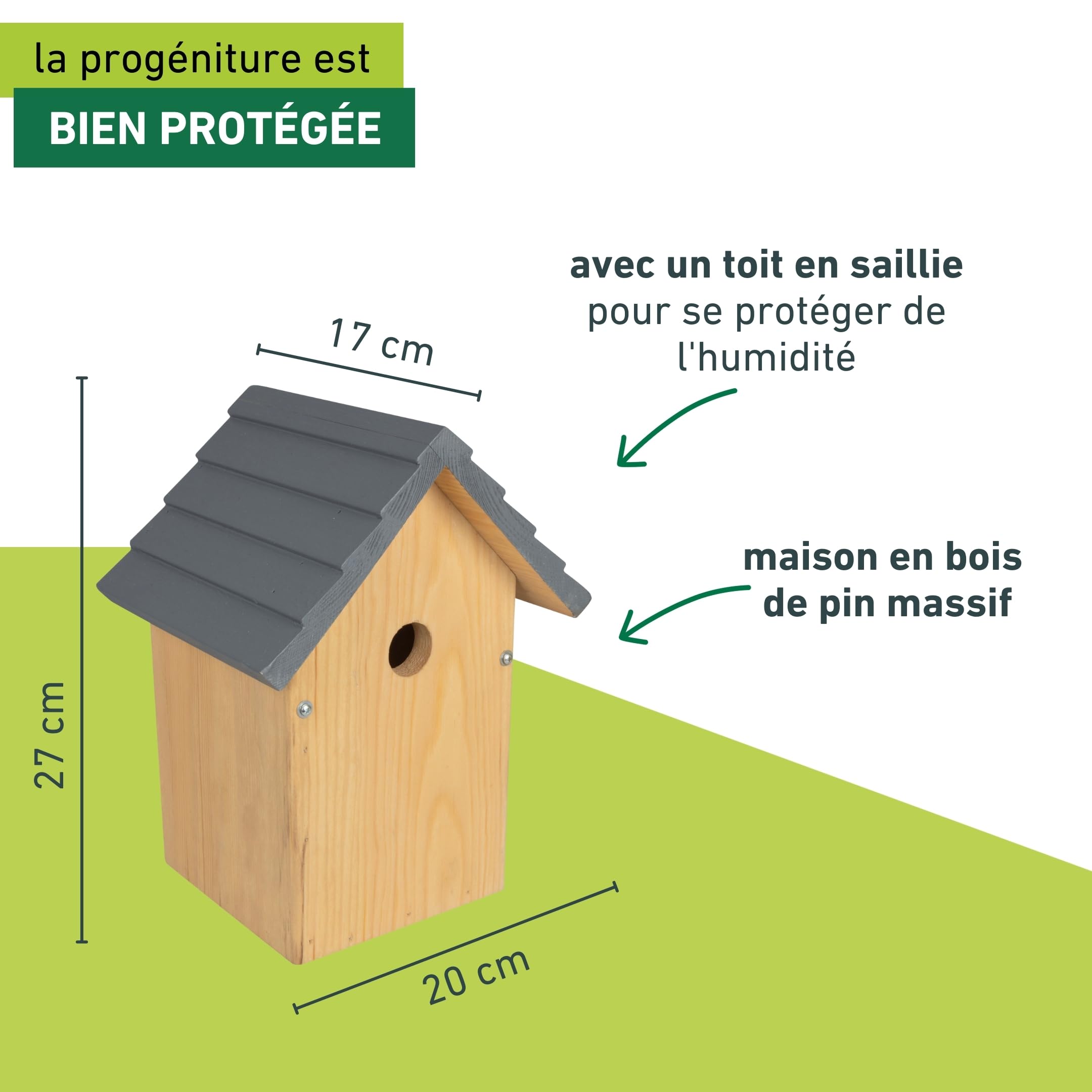 Windhager nichoir pour oiseaux "Cosy", bois de pin massif, bois, maison pour oiseaux, nichoir pour mésanges, à suspendre, résistant aux intempéries, durable