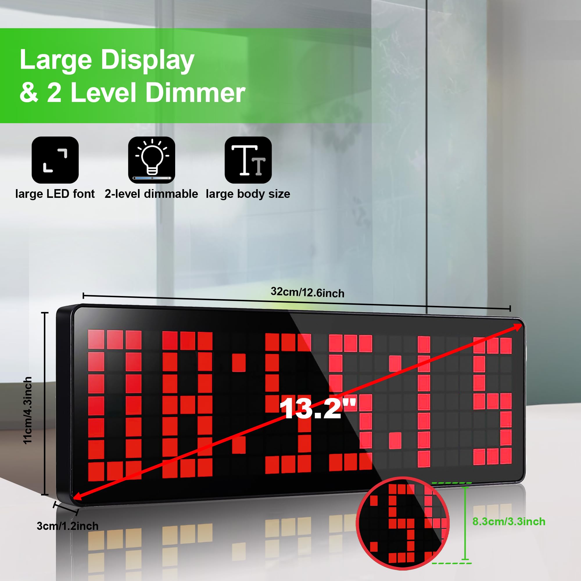 Timer da Palestra 13.2" LED Gym Timer Countdown Up Cronometro Luminosità Regolabile Telecomando