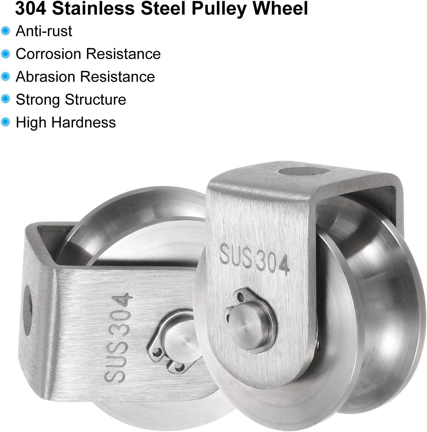 uxcell 2 Pcs U Groove Wheel Pulley 304 Stainless Steel, 1.9" Dia Track Wheel Pulley Block Loading 880lbs for Sliding Gate, Industrial Machines, Groove Width 0.62"
